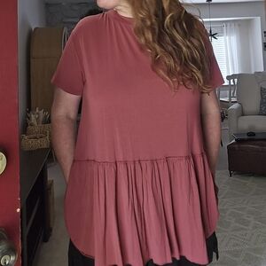 Wishlist, Red, Relaxed Tiered Short Sleeve Tunic